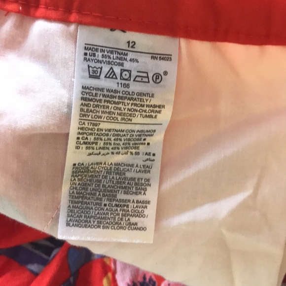 Nwt Old Navy everyday Shorts Orange Red Tropical Floral Linen Blend size 12 - Picture 11 of 11